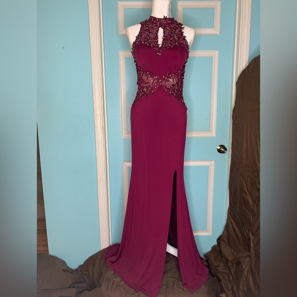 Jodi Kristopher Mauve Sleeveless Full Length (65 in) w/slit to knee Dress Size 7